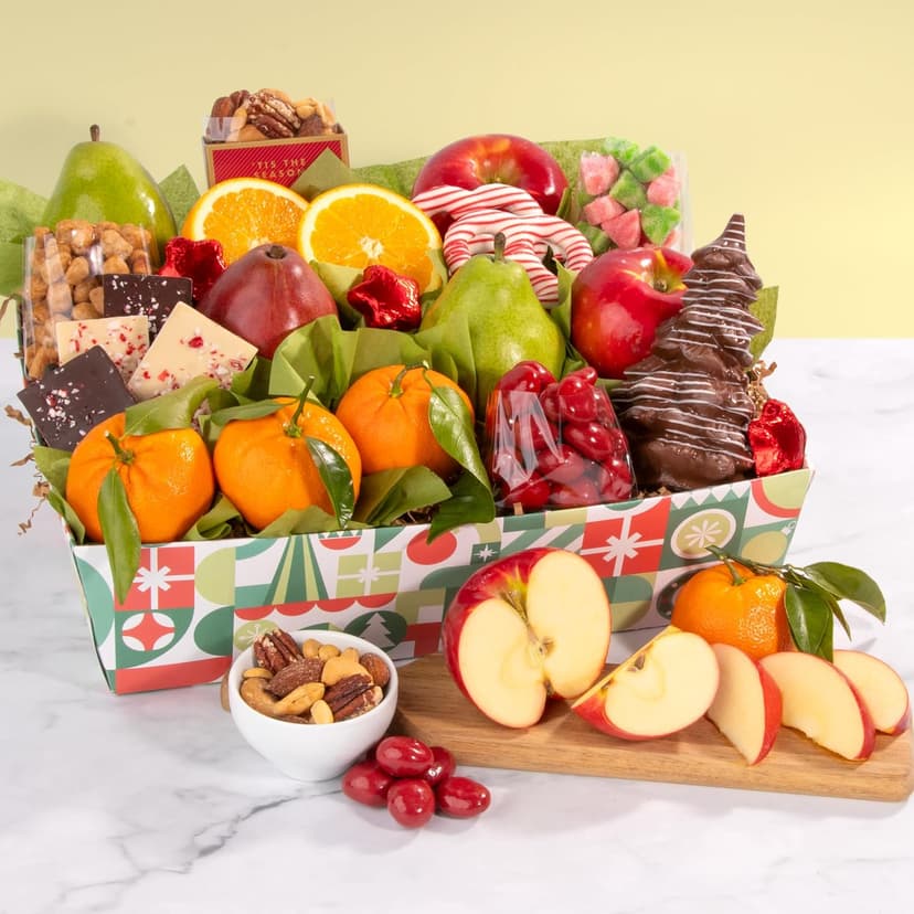 Holiday Chocolate, Nuts & Fresh Fruit Gift Basket