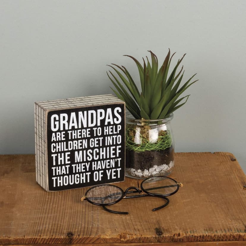Primitives by Kathy 27218 Pinstripe Trimmed Box Sign, Grandpas, Wood, Small, black/white