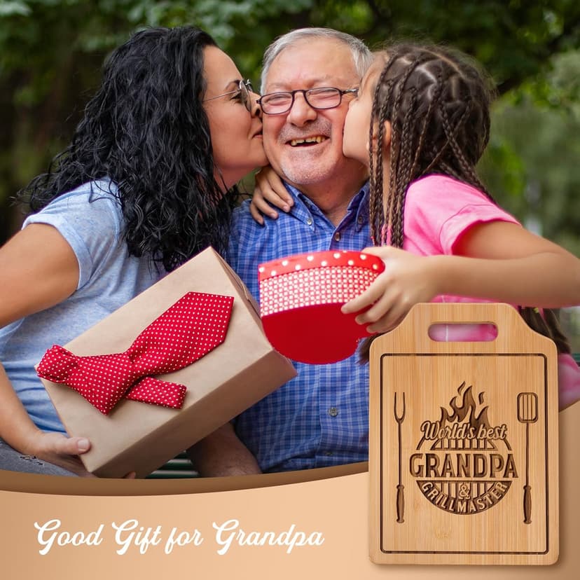 AceThrills Grandpa Gifts for Grandpa Birthday, Christmas, Fahthers Day - Grill Master Engraved Bamboo Cutting Board 12.3"L x 8.7"W x 0.4"Th (World's Best Grandpas)