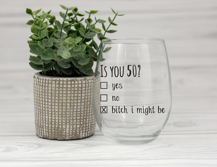 50th Birthday Gifts for Women and Men Wine Glass - Funny Is You 50 Gift Idea for Mom Dad Husband Wife – 50 Year Old Party Supplies Decorations for Him, Her - 15oz