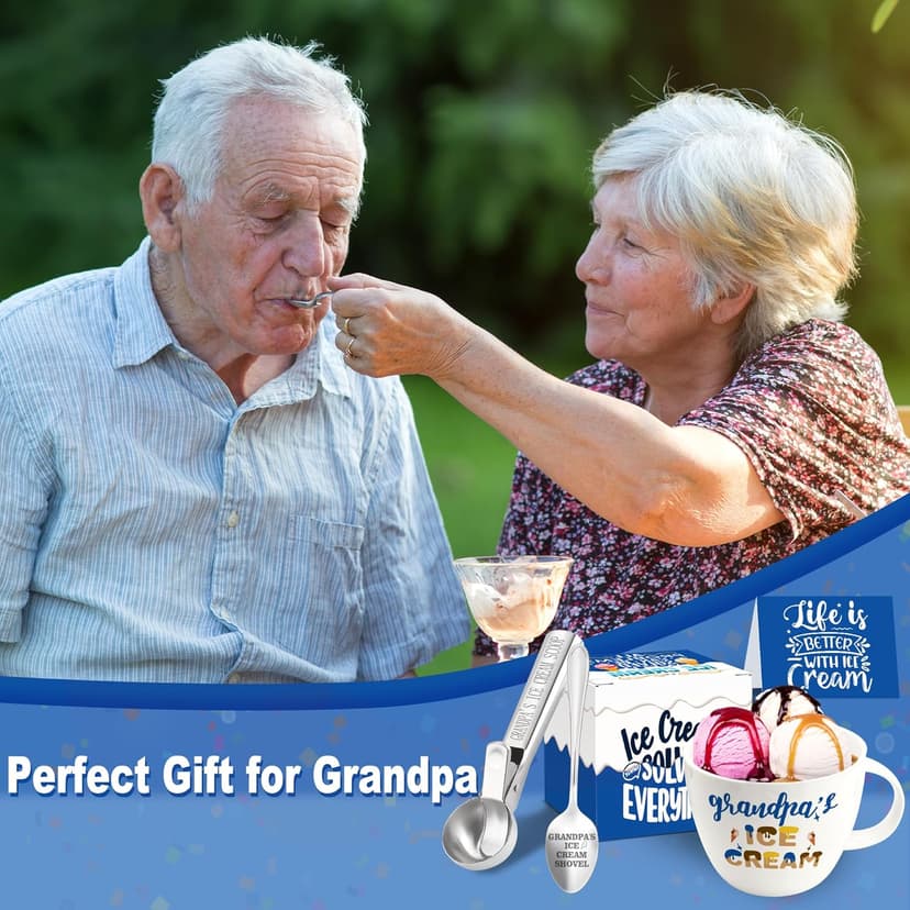 Grandpa Gifts, Grandpa Birthday Gift from Grandkids, Grandpa's Ice Cream Bowl Scoop Shovel Spoon Set, Grandpa’s Ice Cream Gift, Christmas Birthday Grandparents Day Present for Him Man