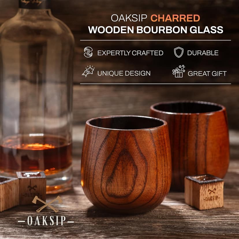 The Original Charred Wooden Bourbon Drinking Glass | Charred Old Fashioned Glass | Bourbon Gifts for Men, Dad, or Brother | Whiskey Gifts