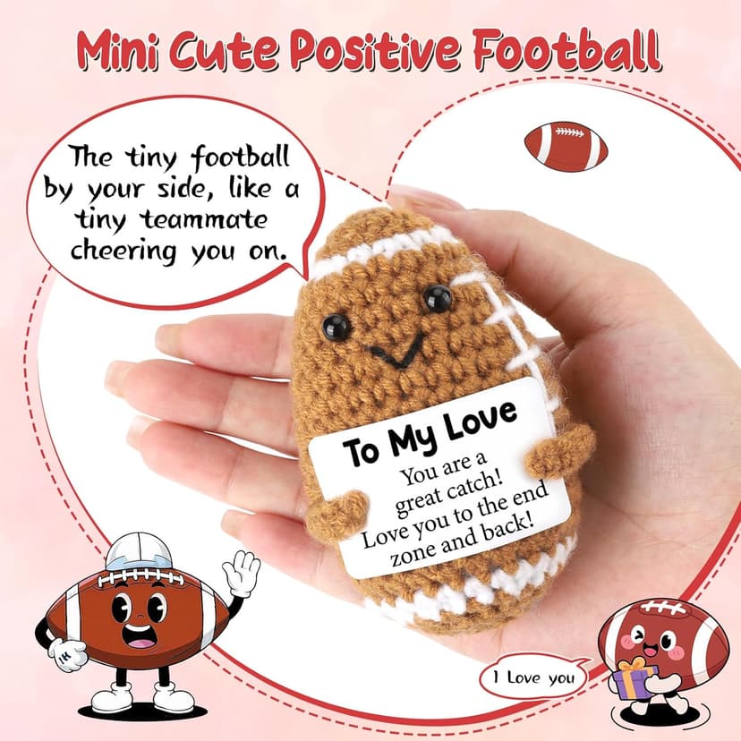 Birthday Gifts for Him Her Boyfriend Girlfriend, to My Love Handmade Emotional Crochet Football, Small Cute Anniversary Present for Him, Mini Romantic I Love You Gift for Husband Wife Couple