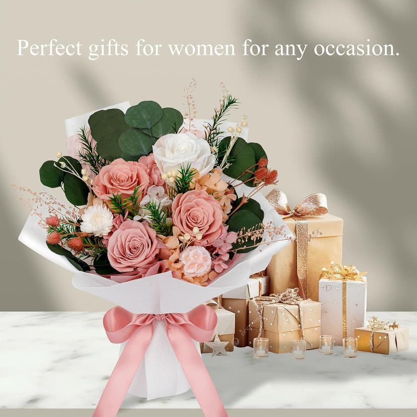 Perfectione Roses 4 Roses Mixed Bouquet for Mother's Day, Flowers for Delivery, Preserved Flowers Birthday Gift for Women Mom Wife Grandma Her, Dusty Rose