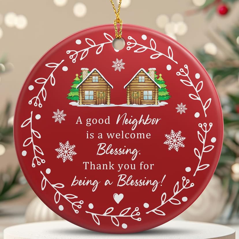 Neighbor Gifts - Neighbor Christmas Tree Decoration Ceramic Ornaments 2025- Christmas Birthday Gift Ideas for Neighbors Friends BFF Bestie Women - Thank You Gifts for Women, Friends, Xmas Decor