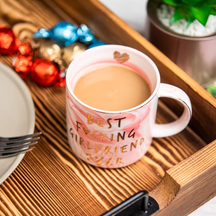 Hendson Best Girlfriend Ever - Anniversary, Romantic Gift - Funny Cute Couple Birthday Ideas for Her - Pink Marble Mug, Ceramic 11.5oz Coffee Cup