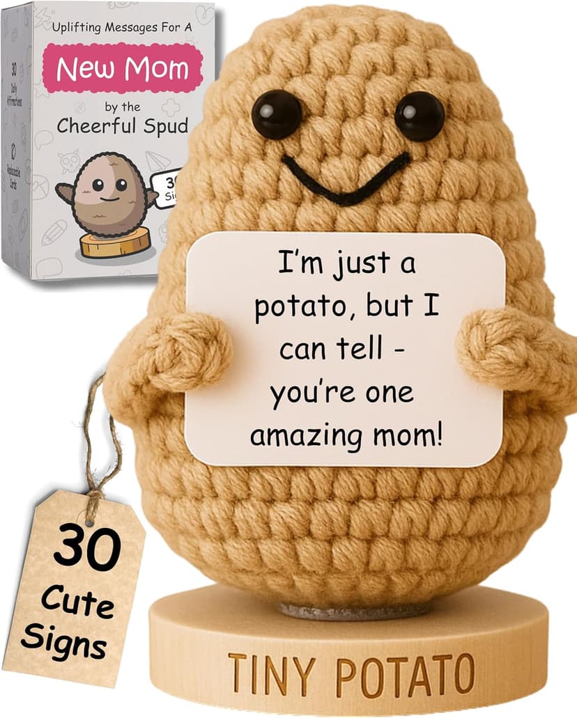 New Mom Gifts for Women - Tiny Potato with 30 Empowering Signs for New Moms - Gift for First Mothers Day - Postpartum Gift Idea for 1st Time Mother | Emotional Support Crochet for Moms After Birth