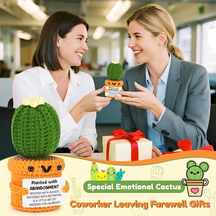 Funny Retirement Gift for Woman Men, Coworker Farewell Leaving Going Away Goodbye Gift for Women Coworker Boss Friend Teacher, Moving Away Off to College, Crochet Abandonment Cactus Decroration Card