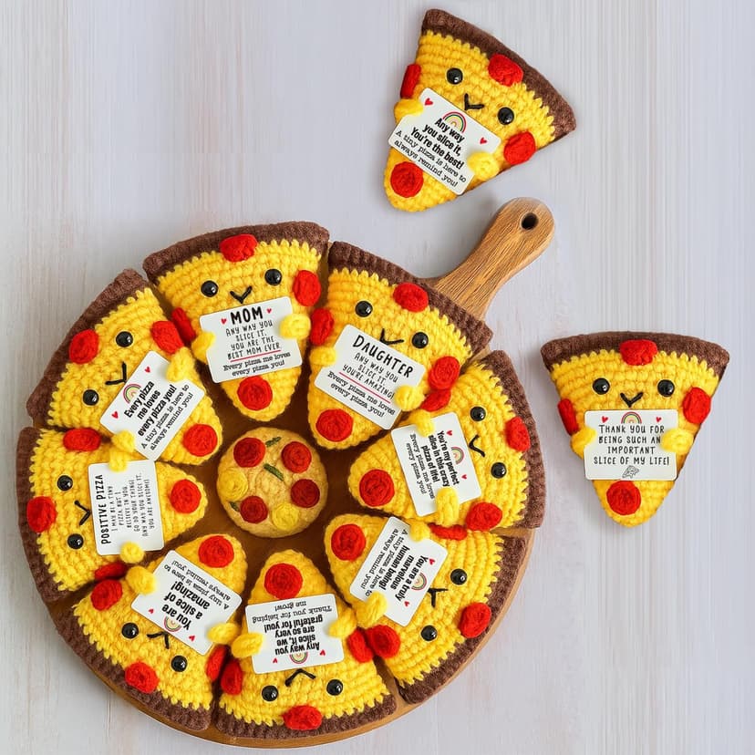 Romantic Gift For Couple Boyfriend Girlfriend Cute Handmade Crochet Pizza For Anniversary Valentine’s Day Love Gifts For Husband Wife Partner Small Birthday Gift Idea for Couples Pizza Decor