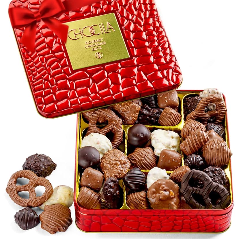 Christmas Chocolate Gift Basket, Gourmet Chocolates Variety Snack Box, Assorted Food Arrangement Platter, Birthday Present, Holiday, Corporate Parties, Sympathy, Candy Gifting Idea, Him, Her, Men, Women, Family (Ruby Red)