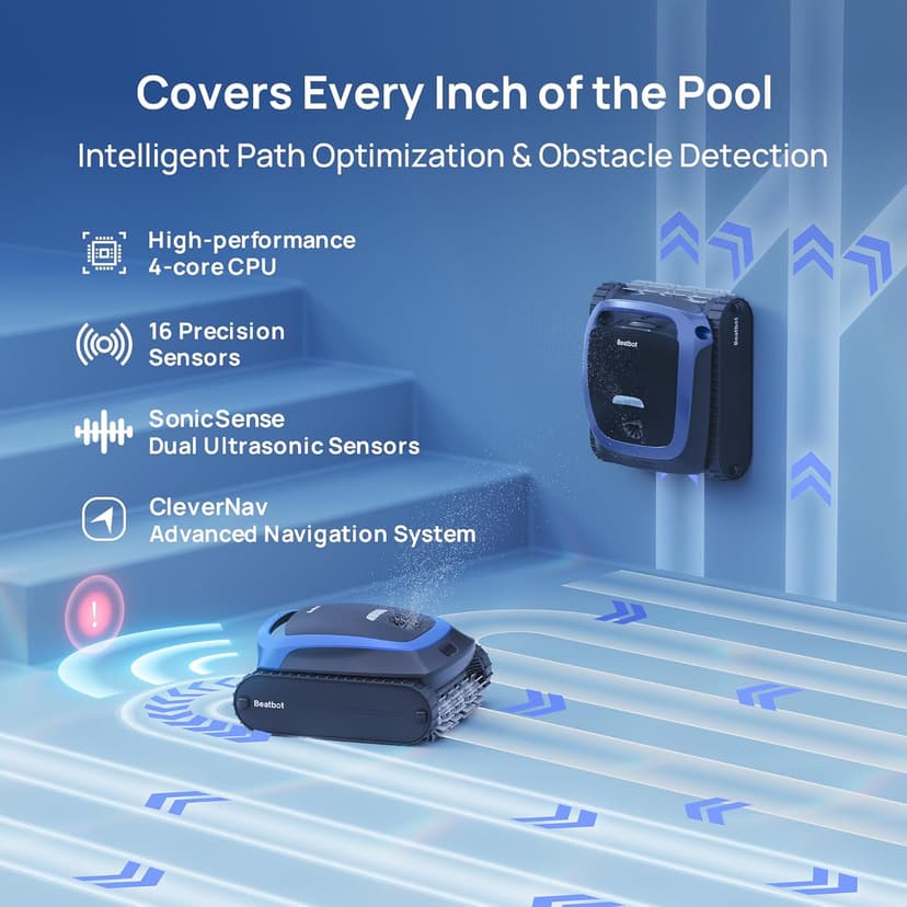 (2025 Upgrade) Beatbot AquaSense 2 Cordless Robotic Pool Vacuum Cleaner, Smart Surface Parking, Double-Pass Waterline Scrubbing, Cleans Floor, Walls and Waterline, Light Blue