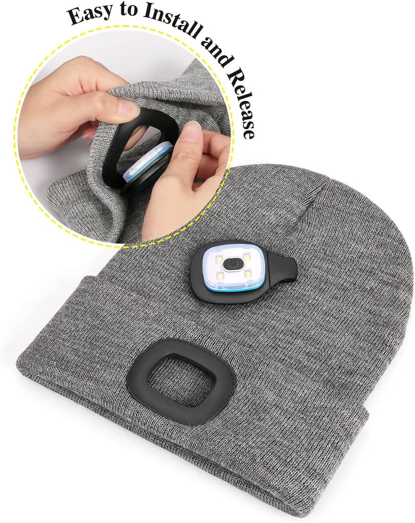 MELASA Unisex Hat with Light, USB Rechargeable Hands Free Headlamp LED Beanie, Winter Gifts for Men Dad Father Husband Him