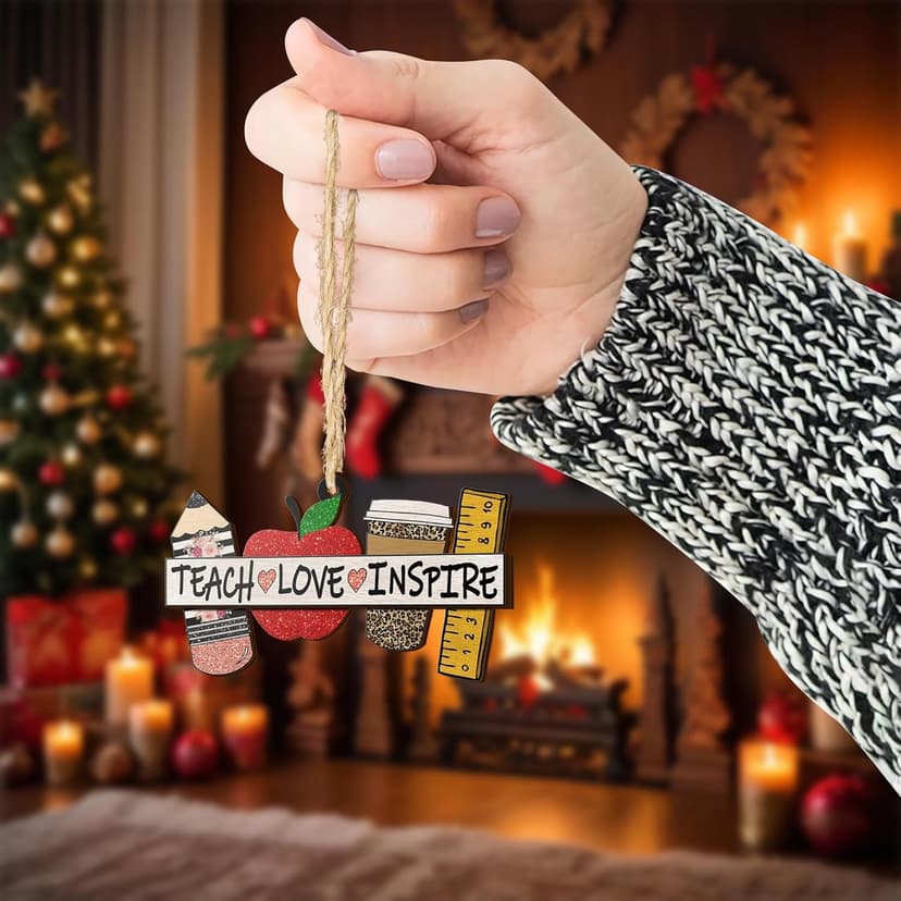 V VIBEPY All Over Printed Teacher Ornament, Teacher Christmas Ornaments Apple Pen Ornaments for Teachers 3.2"x3.5" 2 Layer Ornaments, Gift for Teacher