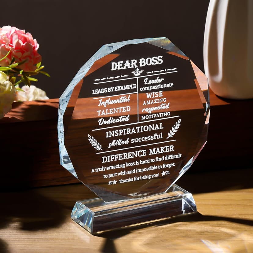Movdyka Boss Gifts for Men Women Best Going Away Retirement Appreciation Gifts for Boss Lady Crystal Office Decor Plaque Gifts Boss Day Birthday to My Boss, Clear