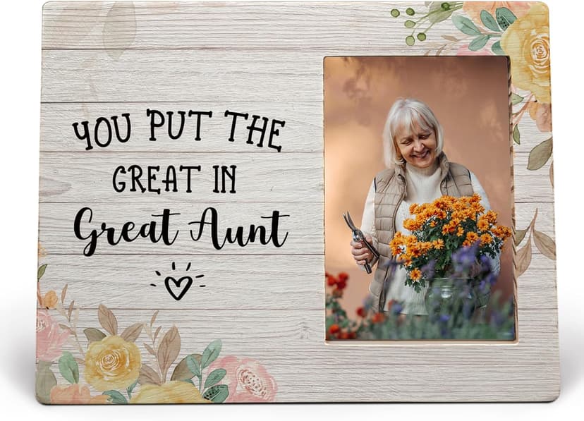 Great Aunt Picture Frame, Mothers Day Gifts for Auntie, Gifts from Niece Nephew, You Put the Great in Greataunt Wood Photo Frame for 4x6 Photos