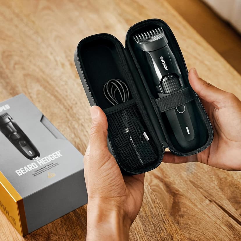 MANSCAPED MANSCAPED® The Beard Hedger® Premium Men's Beard Trimmer, 20 Length Adjustable Blade Wheel, Stainless Steel T-Blade for Precision Facial Hair Trimming, Cordless Waterproof Wet/Dry Clipper