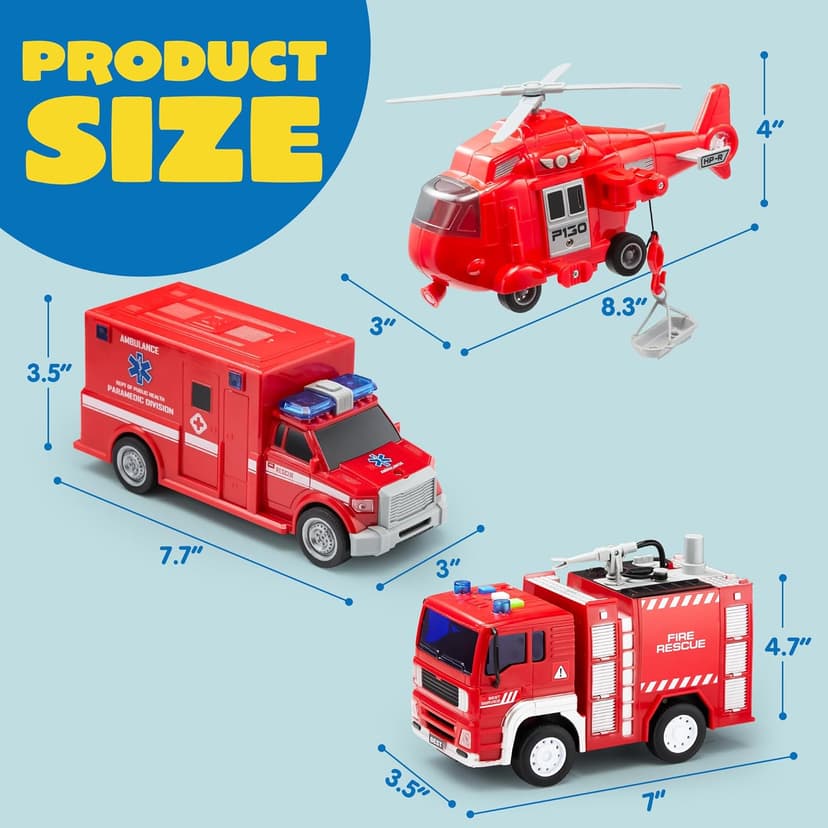 JOYIN Toddler Fire Truck Toys for 3 4 5 6 7 Year Old Boys - Fire Engine, Emergency Vehicle, Kids Firetruck, Friction Powered Car with Lights and Sounds, Christmas Birthday Gifts for Boys Girls Age 3-9