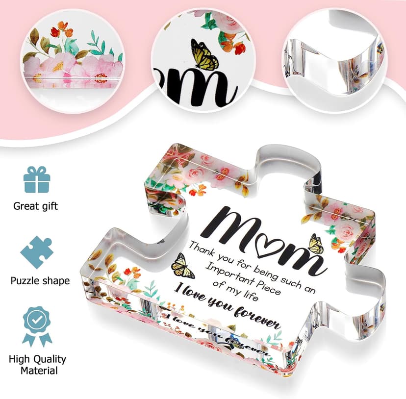 VELENTI Gifts for Mom - Cute Engraved Acrylic Block Puzzles Piece - Adorable Mom Gift from Son, Daughter - Fun Christmas, Mothers Day, Birthday Gift Idea for Mom - Fancy Decoration Piece for Home