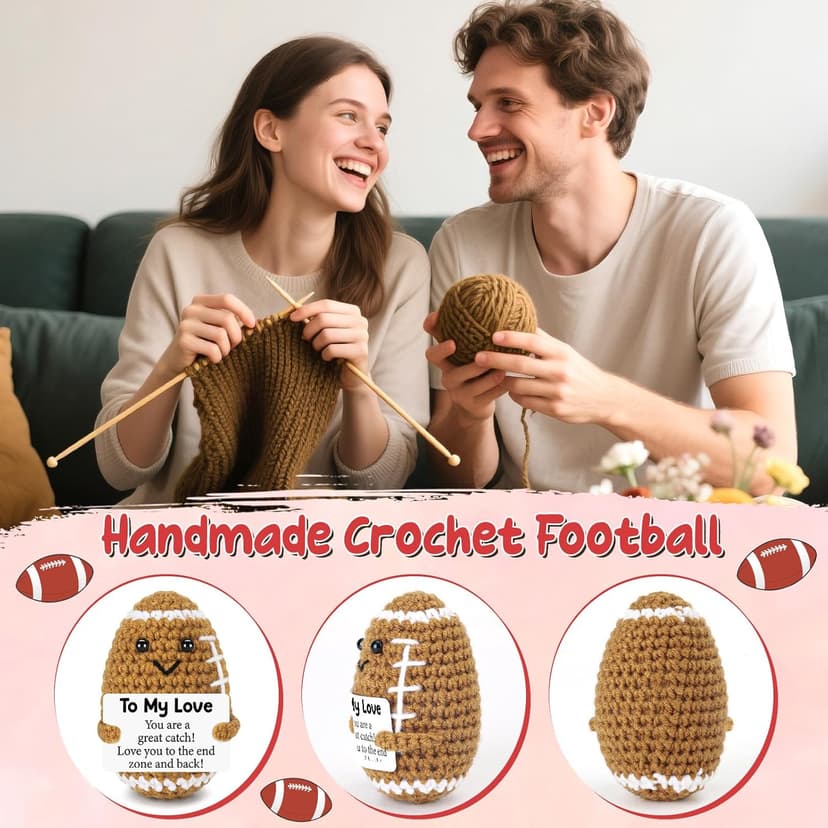 Birthday Gifts for Him Her Boyfriend Girlfriend, to My Love Handmade Emotional Crochet Football, Small Cute Anniversary Present for Him, Mini Romantic I Love You Gift for Husband Wife Couple