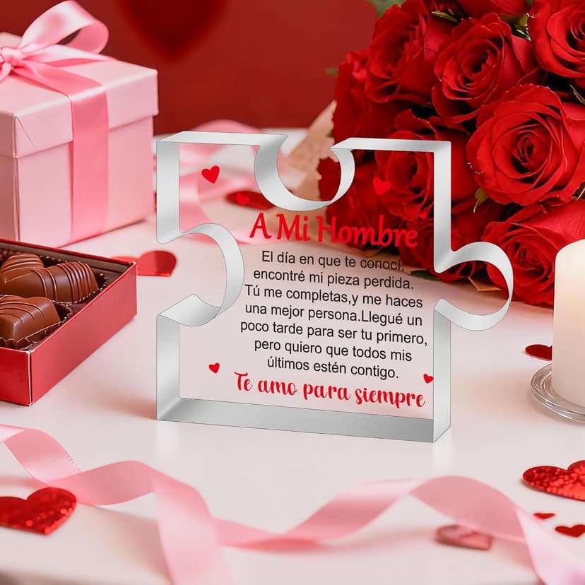 Yopyame Romantic Gifts for Him - Engraved Acrylic Block Puzzle Spanish Romantic Gifts Christmas Gift to My Man Anniversary Valentine's Day Acrylic Keepsake Paperweight Gift for Him Boyfriend Husband