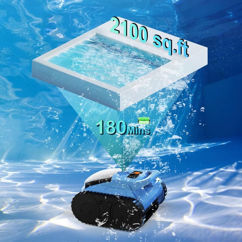 (2025 Upgrade) Pool Vacuum for Inground Pools, Robotic Pool Cleaner, Wall Climbing Pool Cleaner, Cleans Pool Floors, Drain & Walls & Waterline, Cleaning Up to 2100 Sq.ft, 180 Min