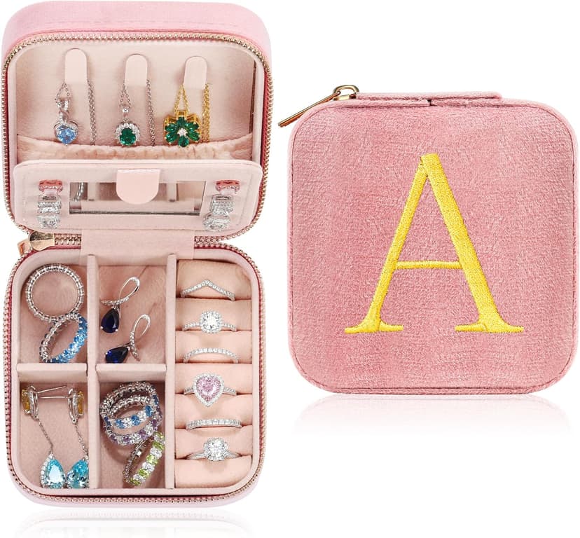 Parima Gifts for Girls - Gifts for Kids, Girl Gift Idea, 6 7 8 9 10 11 12 13 14 15 16 Year Old Girl Birthday Gifts, Teen Girl Gifts Trendy Stuff Travel Jewelry Case Box - Letter A, Pink
