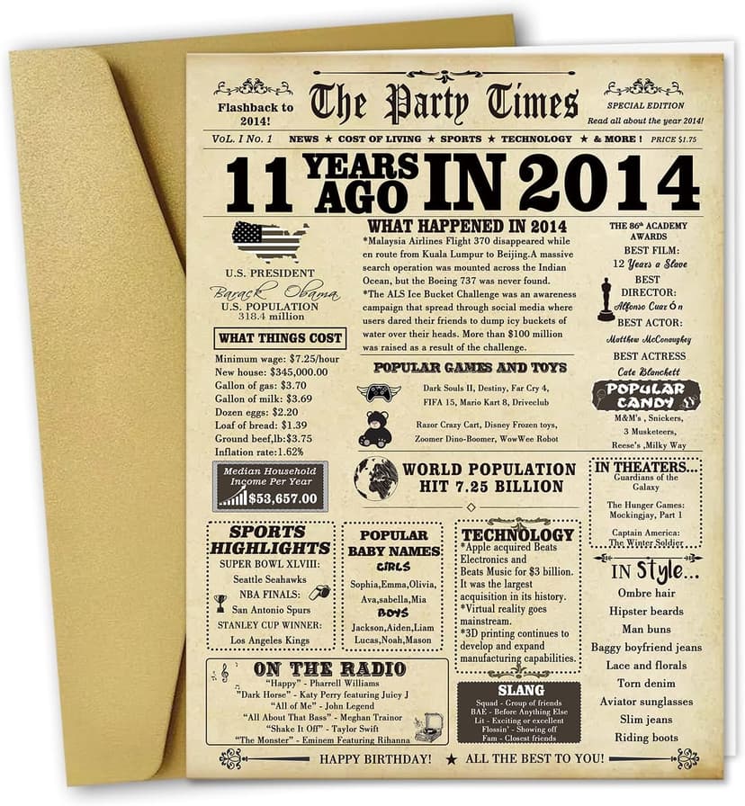 Big 11th Vintage Birthday Gifts for Girls Boys, Sweet 11th Birthday Decorations for Daughter Son Her Him,Humour Bday Card for 11 Year Old Granddaughter Grandson