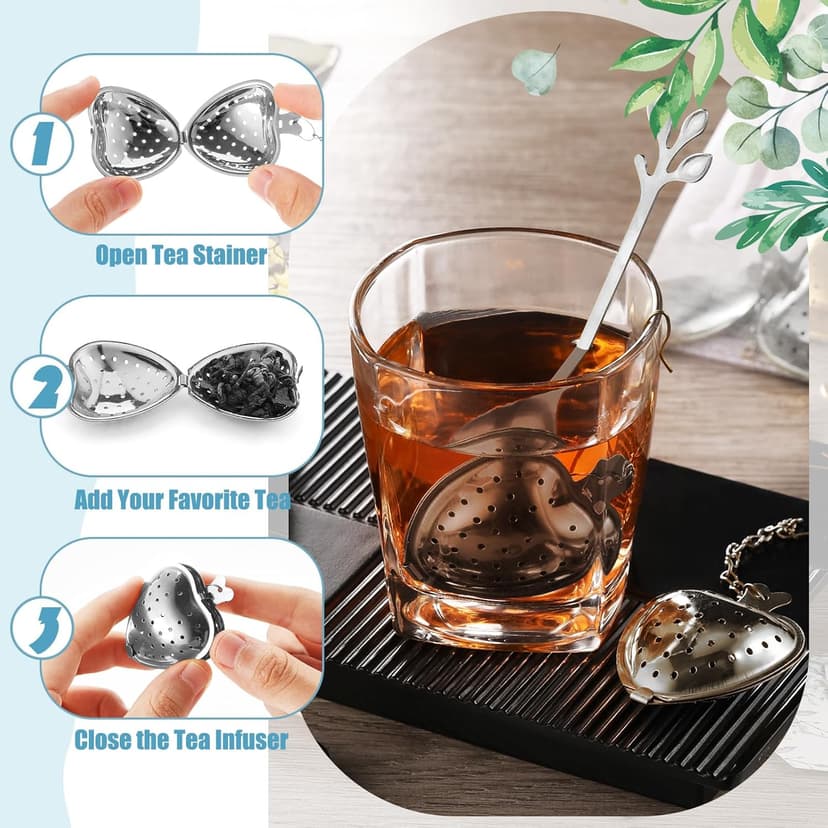 25 Sets Bridal Shower Tea Party Favor for Guest Leaf Tea Spoon Heart Shape Infuser Ball for Loose with Thank You Card Organza Bag Wedding Souvenir Gift(Silver)