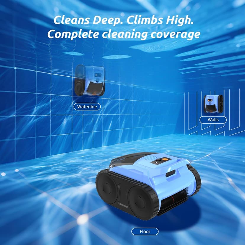 (2025 Upgrade) Pool Vacuum for Inground Pools, Robotic Pool Cleaner, Wall Climbing Pool Cleaner, Cleans Pool Floors, Drain & Walls & Waterline, Cleaning Up to 2100 Sq.ft, 180 Min