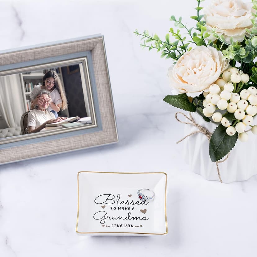 Grandma Birthday Gifts from Granddaughter Grandson, Gift for Grandma Jewelry Ring Dish Blessed to have a grandma like you, Mother's Day Christmas Valentines Day Gifts for Grandma Nana
