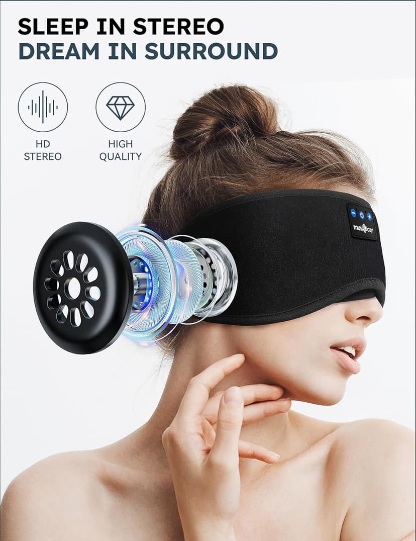 MUSICOZY Sleep Headphones, Bluetooth 5.4 Sleep Mask Headband Headphones Sleeping Eye Mask, Wireless Music Earbuds Earphones with HD Stereo Speakers for Side Sleepers, Cool Gadgets Unique Gift
