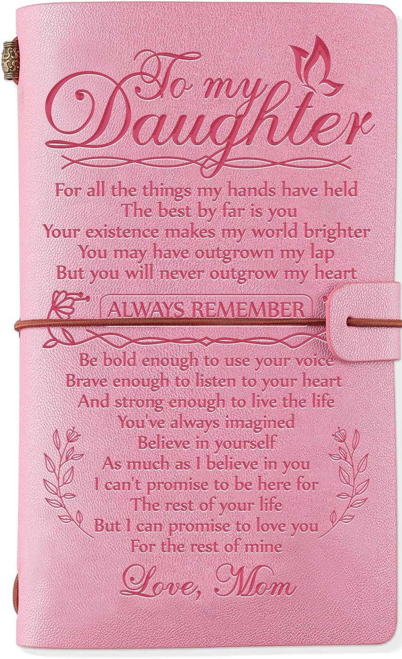 Daughter Gift from Mom, To My Daughter Leather Journal, 140 Page Refillable Writing Journal, Christmas Birthday Gifts for Daughter from Mom, Mother Daughter Gifts for Adults Daughter(Pink)