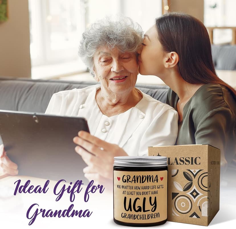 Niyewsor Grandma Gifts, Grandparents Day Gifts for Grandma, Lavender Scented Soy Wax Candle, Grandmas Birthday Gift from Grandchildren Granddaughter Grandkids, Handmade, 7oz
