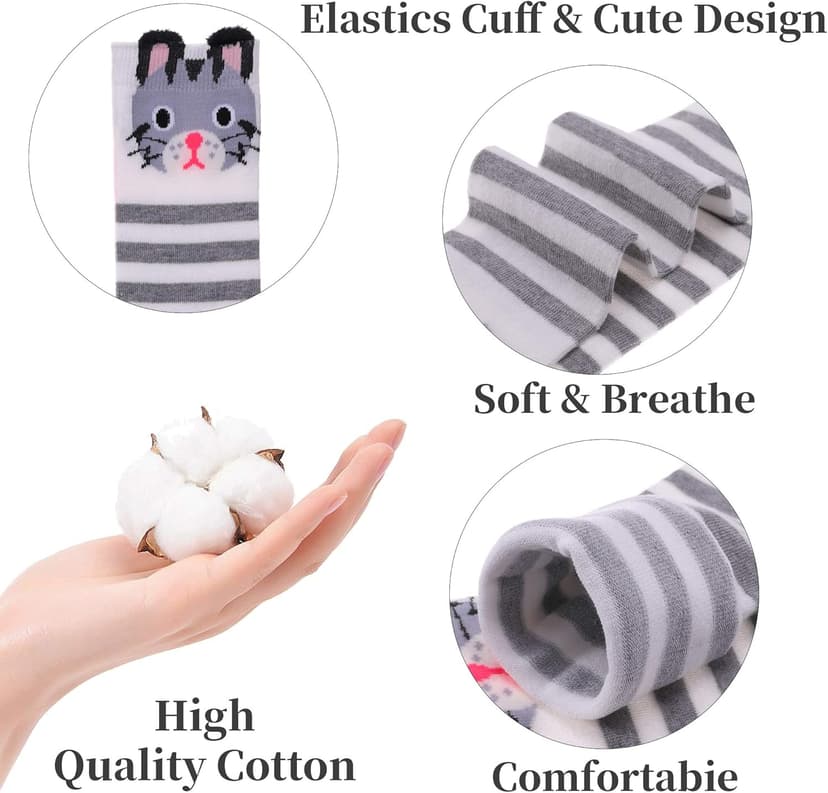 FNOVCO Girls Knee High Socks Kids Crazy Fun Gift Cute Animal Patterns Cotton Long Socks 6 Pairs