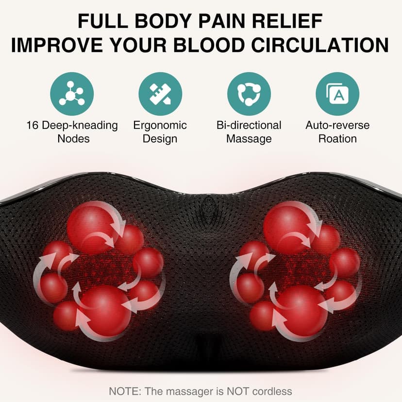 Nekteck Shiatsu Neck and Back Massager with Soothing Heat, Shoulder Massager for Pain Relief Deep Tissue, Electric 3D Kneading Massage Tools for Leg Body Muscle, Corded Power, Gifts for Him Her