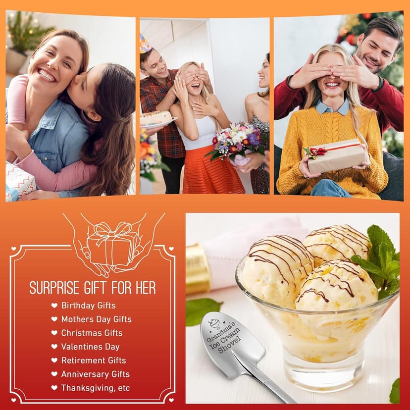 Gifts for Grandma Funny Christmas Grandma Birthday Gifts for Women Grandmother Gigi Nana Granny Mothers, from Grandkids for Christmas Stocking Stuffers Cute Engraved Grandma's Ice Cream Shovel Spoon