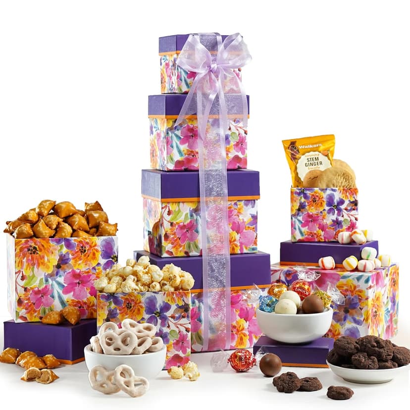 Broadway Basketeers Gift Basket Tower Snack Gifts for Women, Men, Families, College – Delivery for Birthday, Appreciation, Thank You, Get Well Soon Care Package