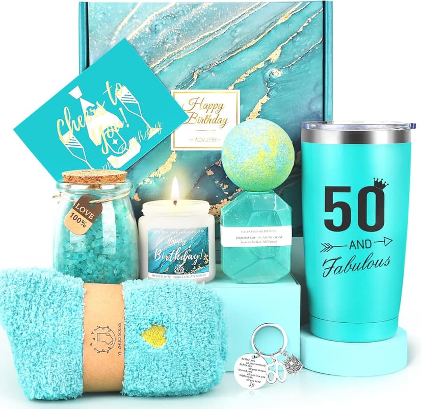 50th Birthday Gifts for Her, 50th Birthday Gifts for Women, 50 Fabulous Gift for 50 Year Old Woman, 50 Year Old Gift Baskets, Unique 50 Bday Present Ideas for Her Mom Sister Friend Wife