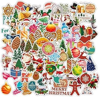 100PCS Christmas Theme Stickers, Non-Repeating Vinyl Waterproof Holiday Stickers, Holiday Gifts for Kids and Teens, Xmas Party Favorite, Stocking Stuffers for Kids Toddlers Teens Boys Girls