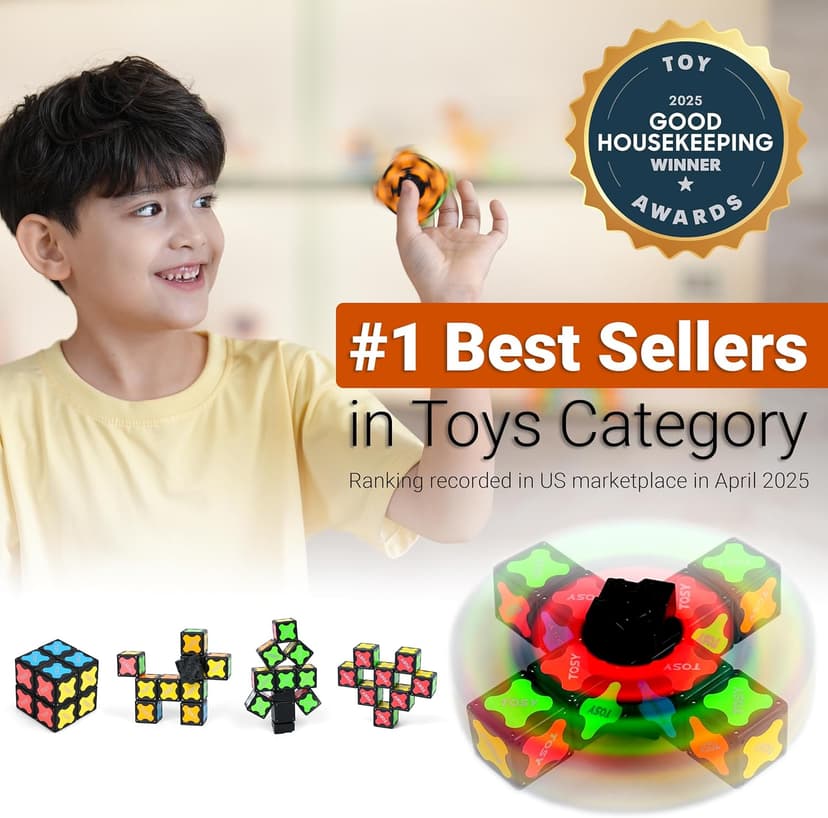 TOSY Magnet Fidget Spinner Mini - 8 Blocks, 3 in 1 Toy: Transformable Fidget Spinner, Infinity Cube, 2x2 Puzzle Cube, Christmas Stocking Stuffers Gift for Kids/Adults, STEM Sensory Stress Relief Toy