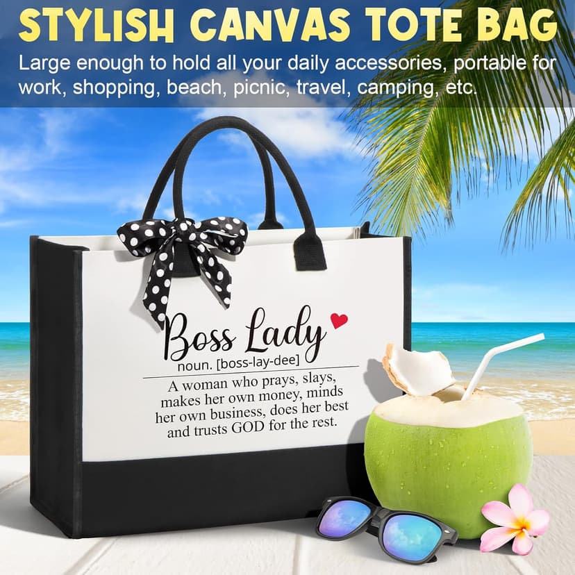 Boss Day Gifts for Her Women, Best Boss Lady Gifts for Women Cool Bosses Christmas Gift Basket for Female, Funny Thank You Bosses Lady Appreciation Birthday Farewell Gift Set with Canvas Tote Bag