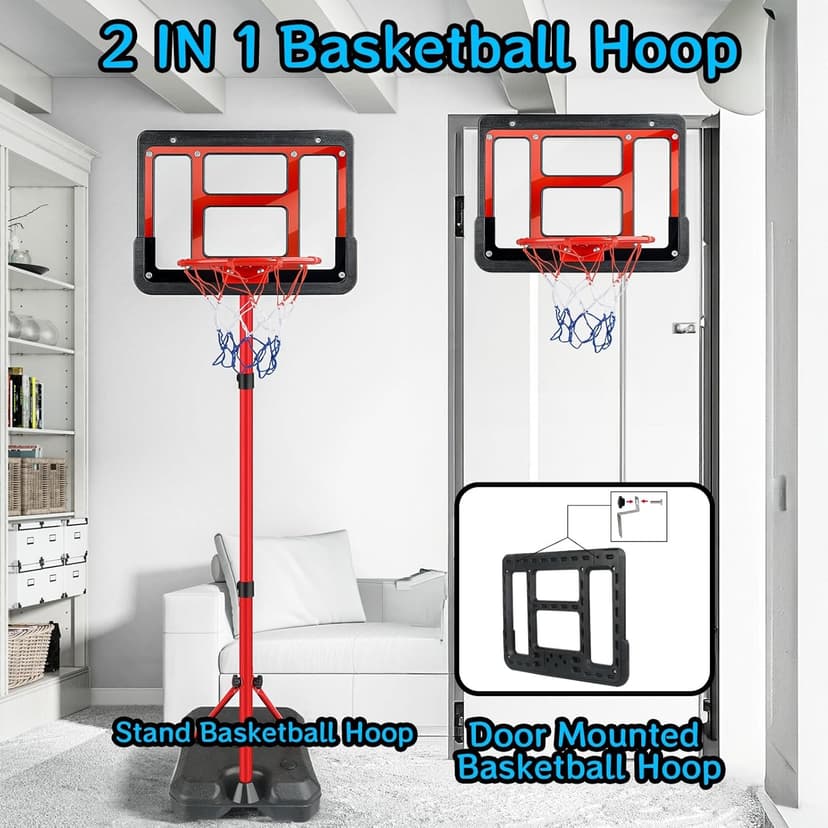 Boys Toy Gifts for 3 4 5 6 7 8 Years Old, Kids Basketball Hoop Adjustable Height 3.5FT-6.2FT, Mini Basketball Hoop for Kid Boys, Basketball Goal Toys Outdoor Indoor Game Gifts for Boys, Red