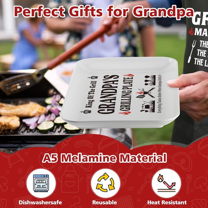 Grandpa Christmas Birthday Gifts,Best Grandpa Gifts from Grandkids,Great Grandfather Grandparents Thanksgiving Xmas Present from Granddaughter Grandson,Funny BBQ Grilling Platter with Apron Sets Gift