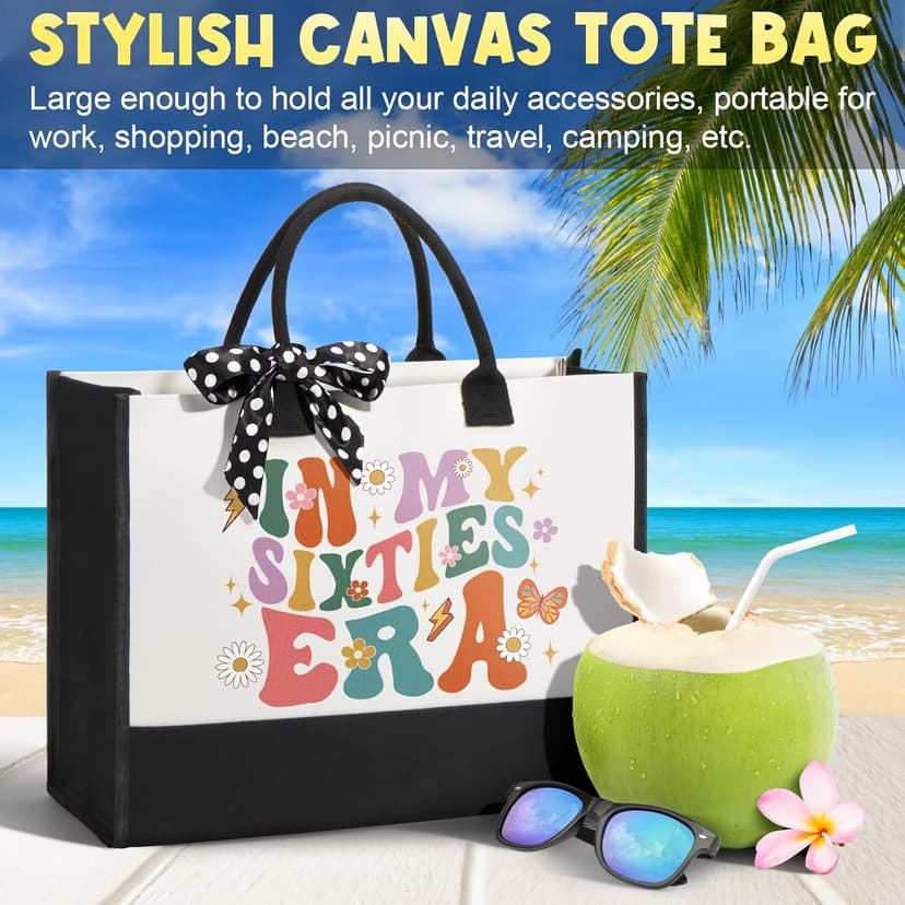 60th Birthday Gifts for Women Her, Cool 1965 Birthday Gifts for 60 Year Old Women 60 Fabulous Gifts, Funny Unique Happy 60th Birthday Gifts Ideas for Her Mom Sister Friend Grandma with Canvas Tote Bag