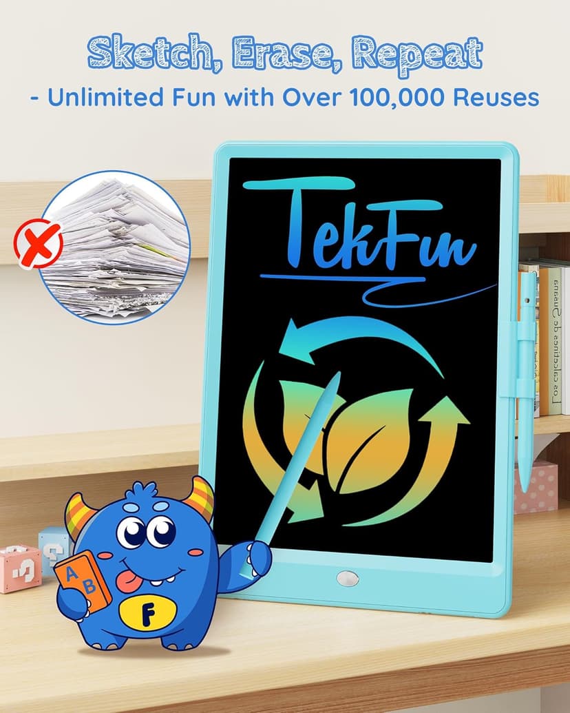 TEKFUN LCD Writing Tablet Doodle Board, 10inch Colorful Drawing Tablet Writing Pad, Kids Travel Essentials, Toddler Toys for 3 4 5 6 7 8 Year Old Girls Boys (Blue)