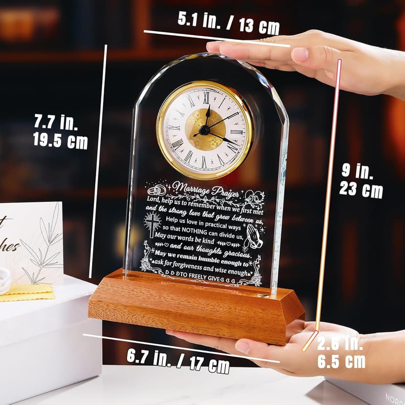 Ornalrist Wedding Gifts for Couples 2025 - Glass Clock with Wooden Light Base Happy Anniversary Marriage Prayer Wedding Gifts for Bride and Groom Engagement Newlywed Mr Mrs Gifts