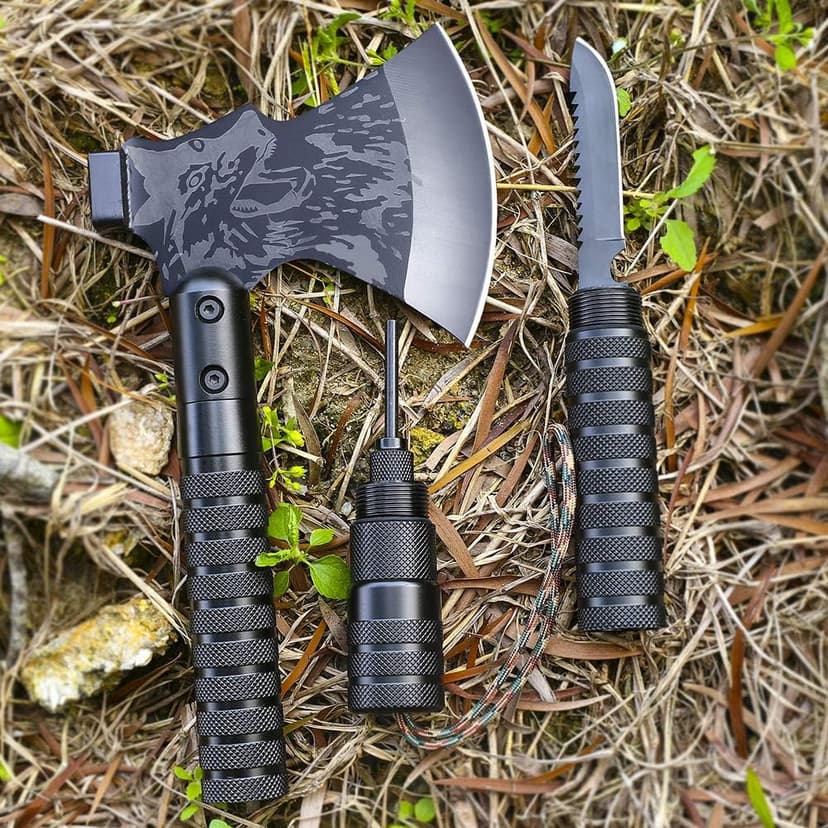 LIANTRAL Survival Camping Axe, Folding Tactical Axe Hatchet with Hammer, Nylon Sheath for Outdoor Adventures