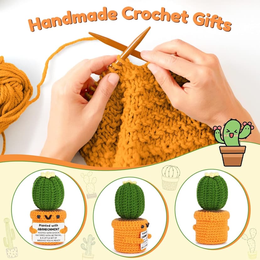 Funny Retirement Gift for Woman Men, Coworker Farewell Leaving Going Away Goodbye Gift for Women Coworker Boss Friend Teacher, Moving Away Off to College, Crochet Abandonment Cactus Decroration Card