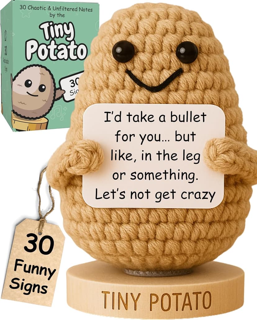 Funny Friendship Gifts for Women Men - Sassy Tiny Crochet Potato with 30 Uplifting Hilarious Cards for Friends, Bestie, BFF, Bestfriend, Coworkers - Best Friend Birthday Present Idea for Women, Her