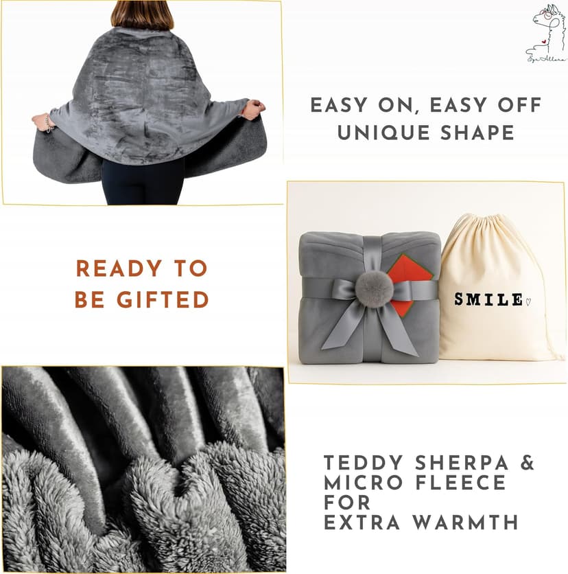 Premium Double Layer Poncho Blanket -No Sleeves Easy On Easy Off- Drape and Go Shawl Gift for Women Who Have Everything - Gifts for Grandma and Mom (Silver Grey)